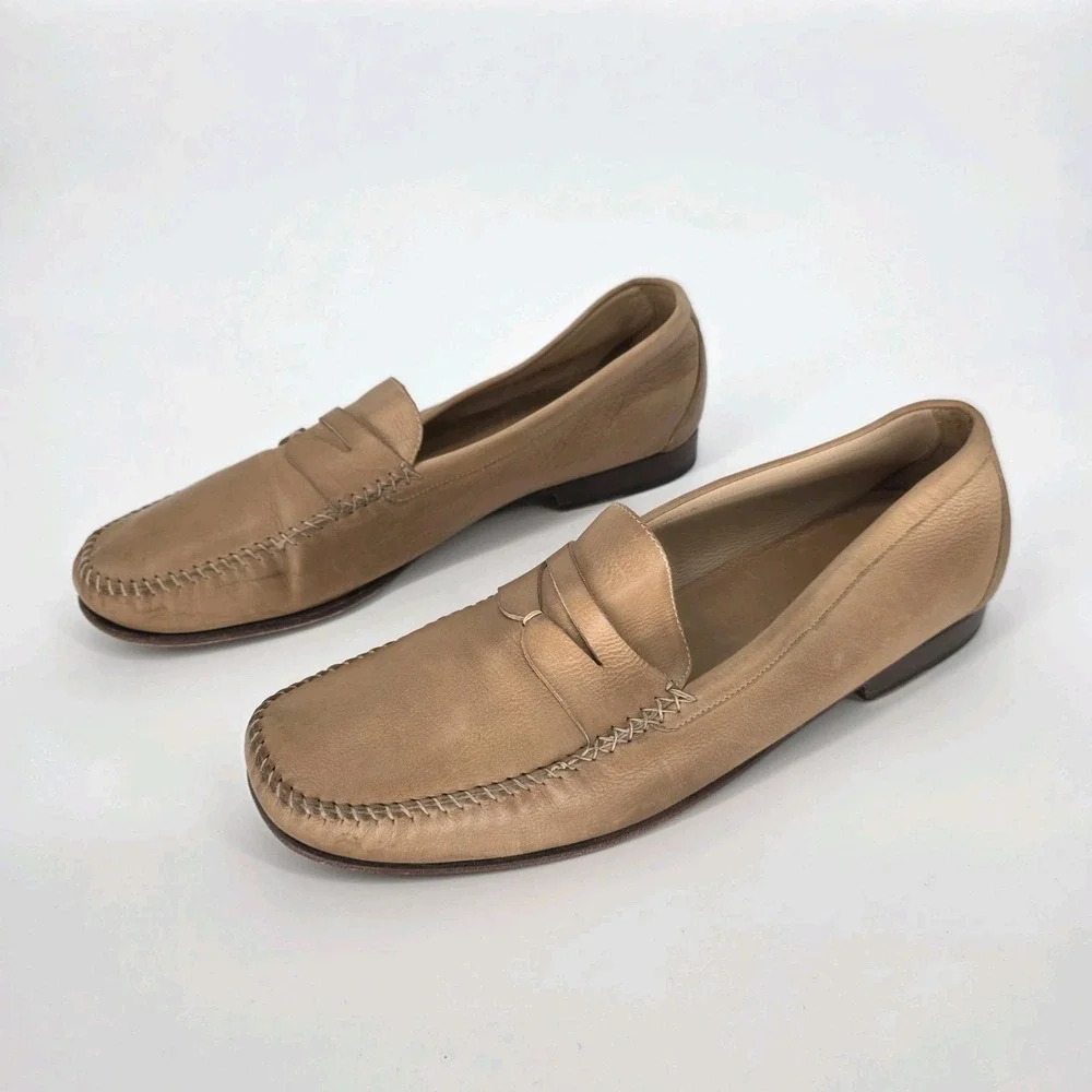 Cole‎ Haan Resort Shoes Men 12 D Brown Beige Leather Penny Loafer Business Party